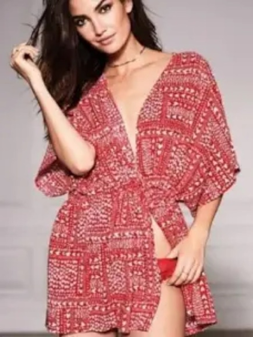 Victoria's Secret Sweetheart Kimono Robe Red White Heart One Size Fits Most NWT